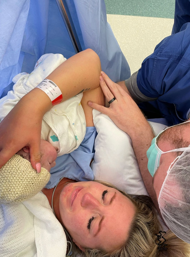 Ellin gives birth via emergency c section