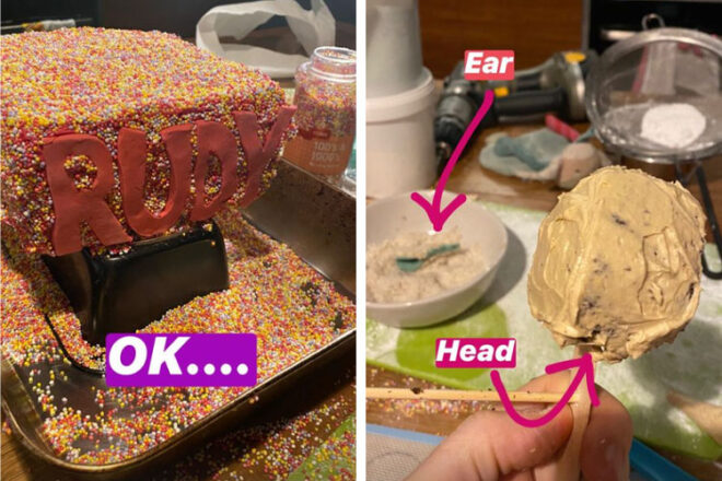 Hamish Blake baking his daughter's third birthday cake on Instagram stories