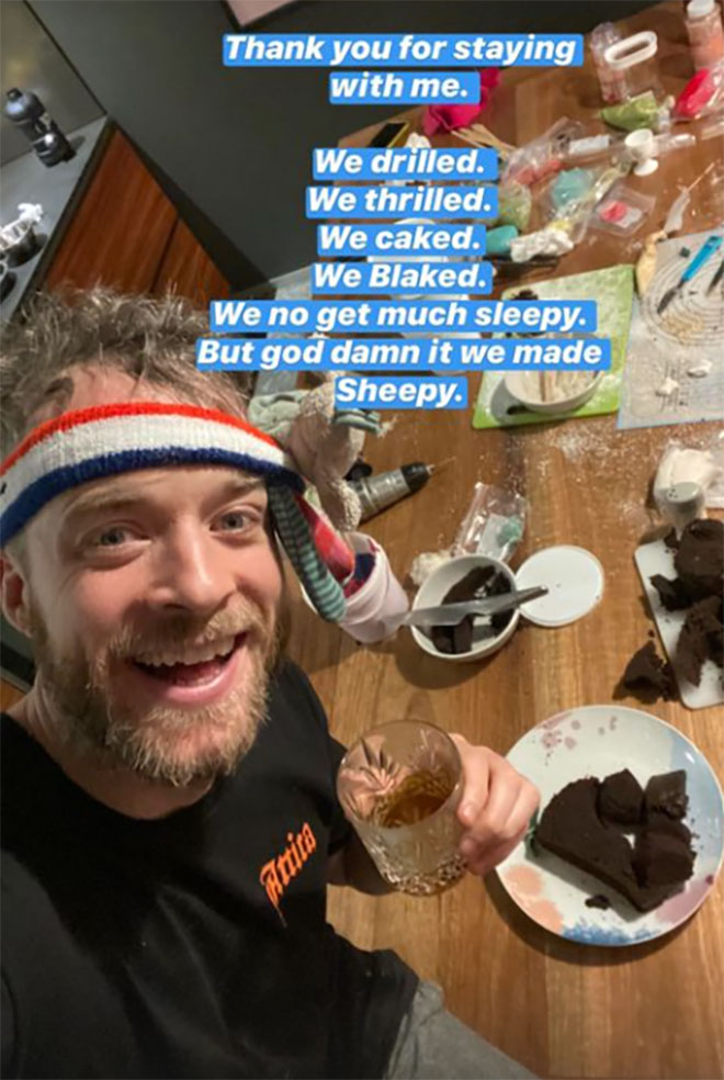 Hamish Blake baking his daughter's third birthday cake on Instagram stories