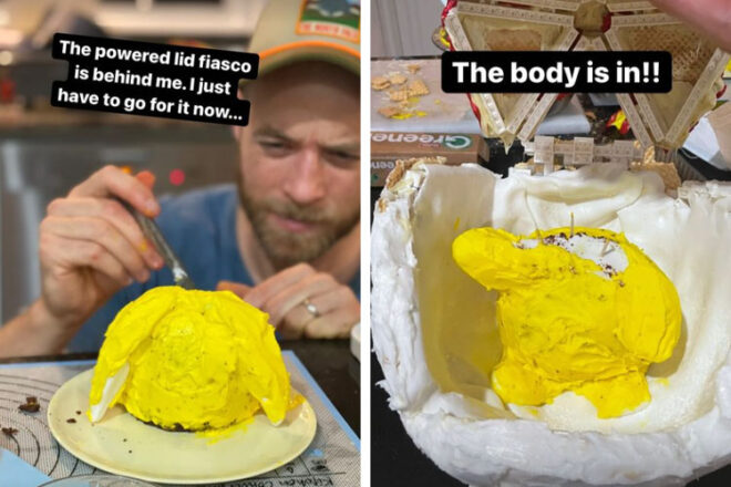 Hamish Blake baking his son's seventh birthday cake on Instagram stories