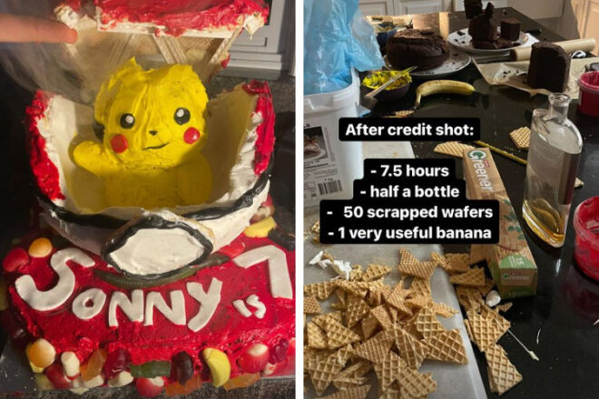 Hamish Blake baking his son's seventh birthday cake on Instagram stories