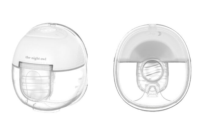 Side by side view showing front and back of the Mumma Owl breast pump from The Night Owl
