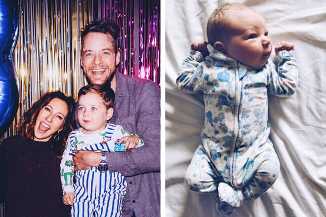 Australian TV personality Hamish Blake with his wife Zoe and their son and newborn daughter