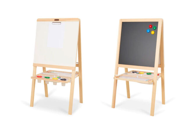 art easel showing backboard one side and white board the other