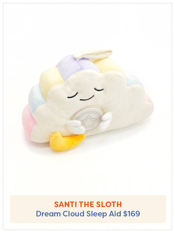 Asleep aid from Santi the Sloth in the shape of a cloud with rainbow coloured boarder