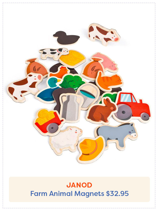 The Janod Farm Animal Magnets laid out