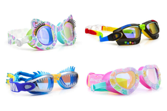 Four different styles of the Bling2o Goggles
