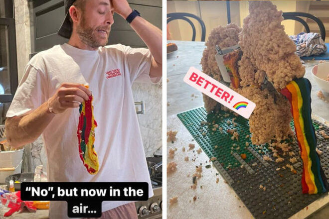 Hamish Blake baking his daughter's fourth birthday cake on Instagram stories