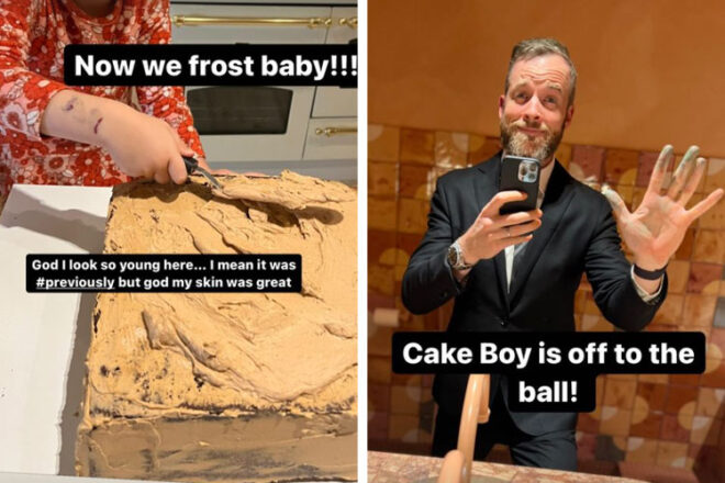 Hamish Blake baking his son's eighth birthday cake on Instagram stories