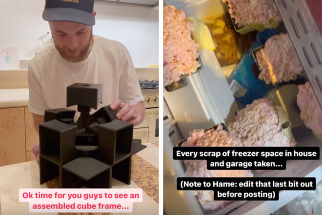 Hamish Blake baking his son's ninth birthday cake on Instagram stories