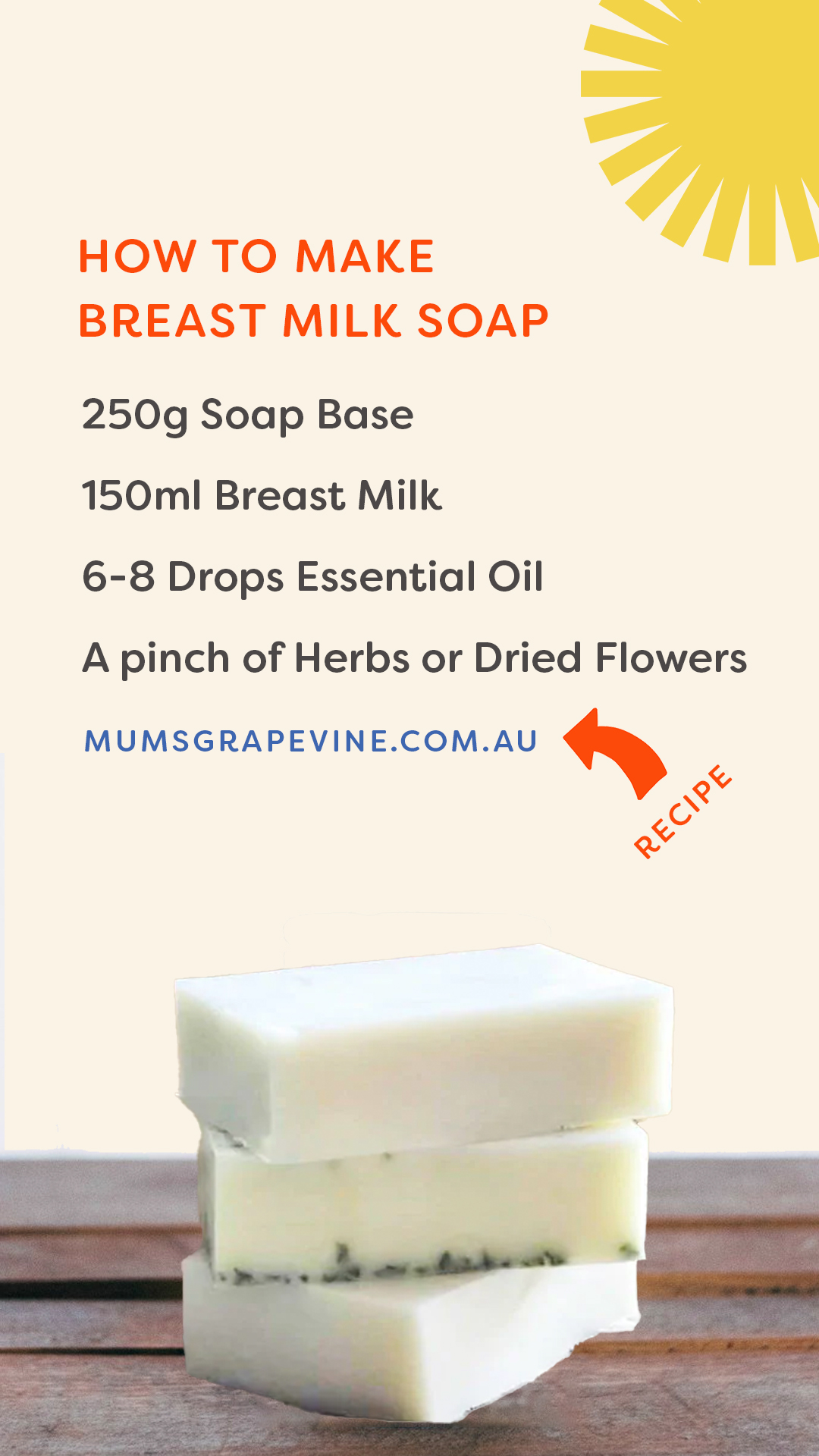 Ingredients listed to make homemade breast milk soap