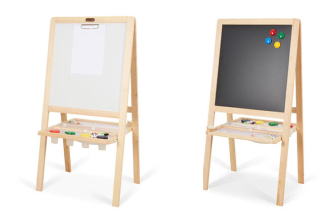 art easel showing backboard one side and white board the other