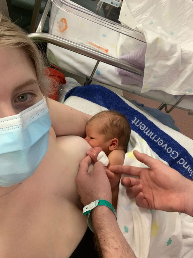 Lilly breastfeeds her newborn