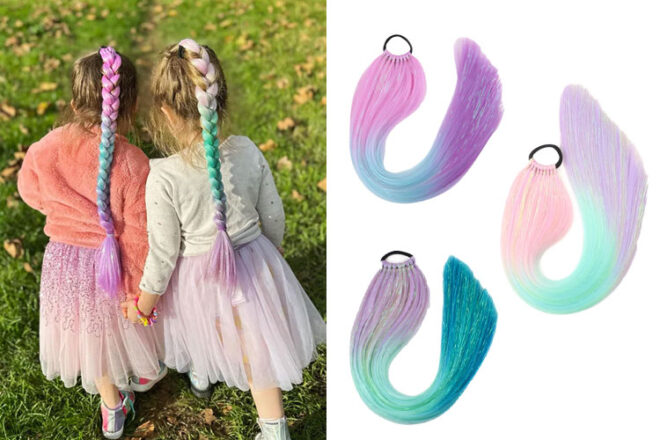  two little girls wearing the Neon Mermaid Hair
