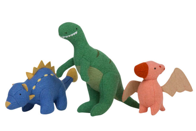 The Olli Ella Holdies dinosaurs in three different characters