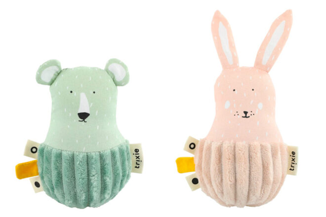 Bear and Rabbit Mini Wobbly Toys from Trixie side by side