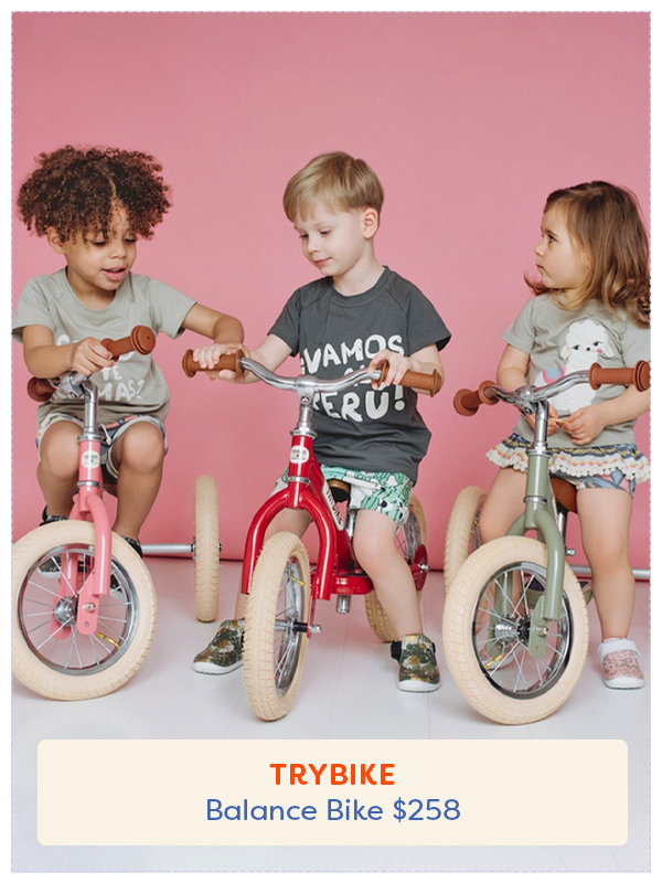 Three children on the TryBike Balance Bike