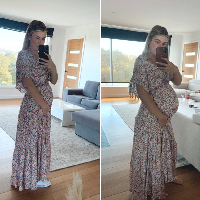 Pregnant women selfie in 2nd trimester vs 3rd trimester
