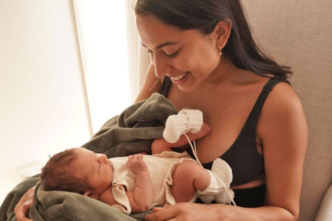 Brooke Jowett holding her newborn baby girl