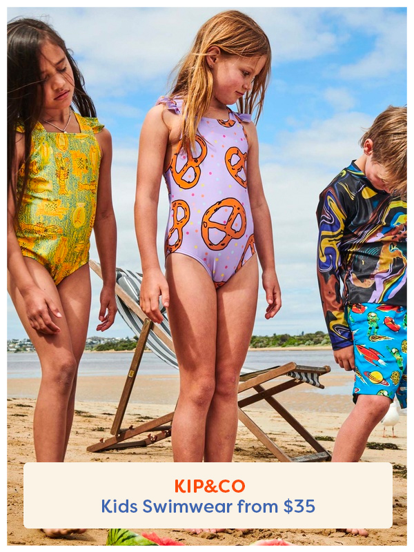 three kids in different kipandco one piece bathers