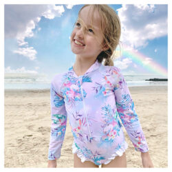 girl wearing long sleeve rash suit from Tribe Tropical