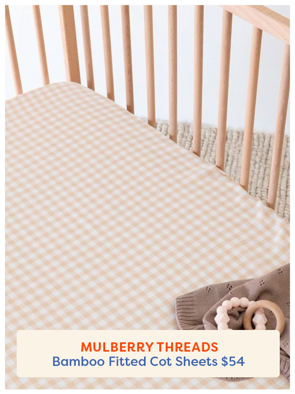 A cot with bamboo cot sheet from Mulberry Threads