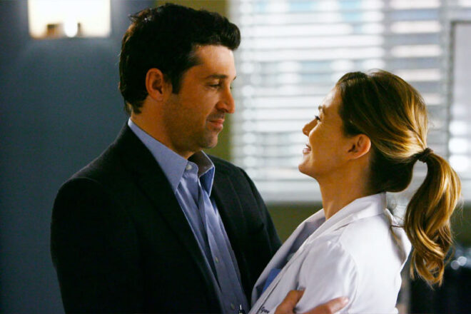 Patrick Dempsey and Ellen Pompeo as Derek and Meredith in the TV show Grey's Anatomy