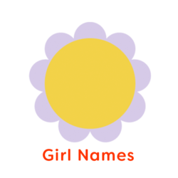 Illustration of Yellow and lavender flower head with words Girls Names