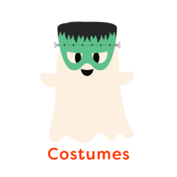 drawing of a cute ghost in a Frankenstein mask