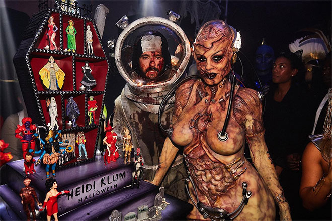 Heidi Klum and her husband Tom Kaulitz dressed as a Flesh eating alien and a space man for Halloween 2019