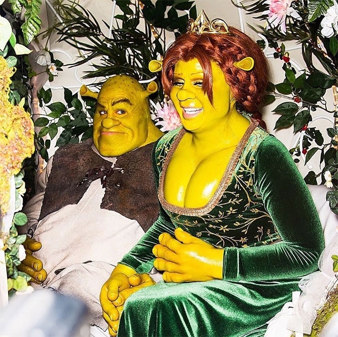 Heidi Klum and her husban Tom Kaulitz dressed as Shrek and Fiona for Halloween 2018