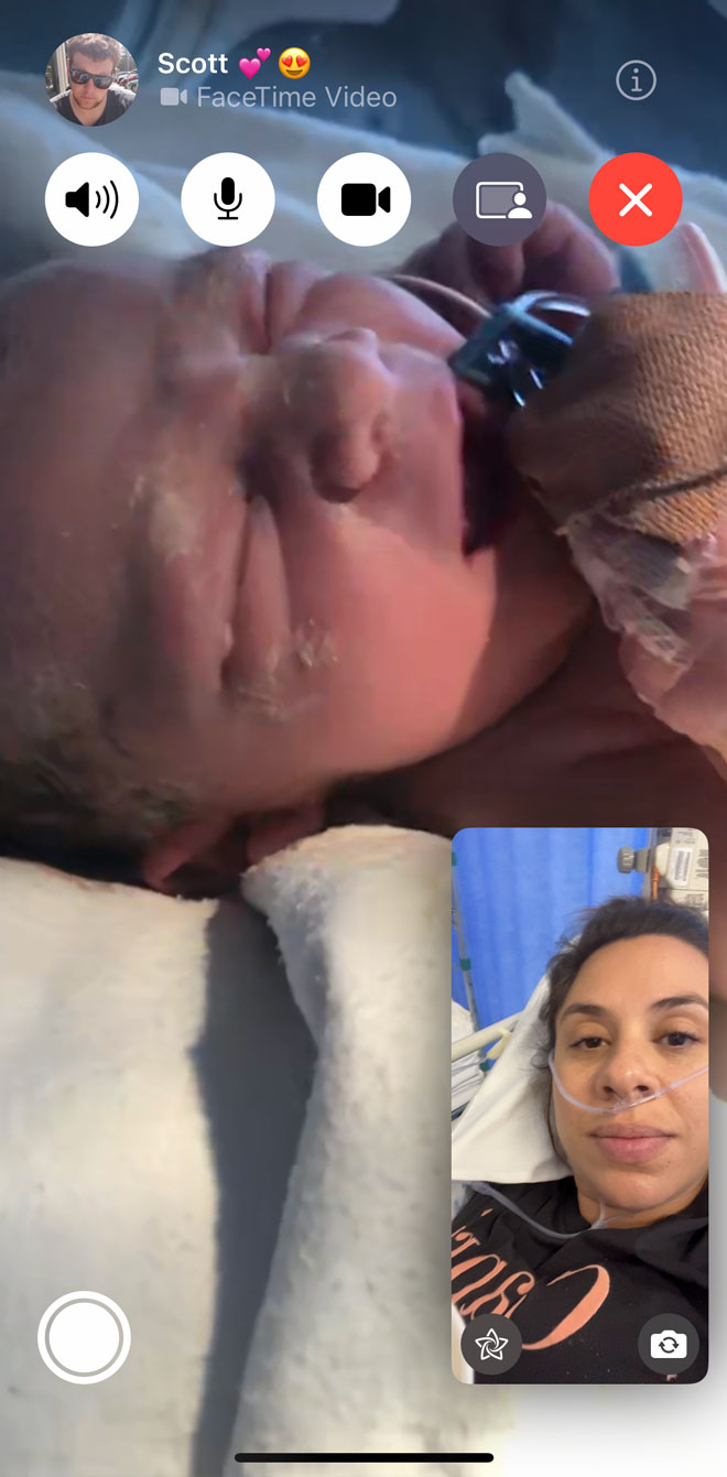 Laura meets her baby over FaceTime