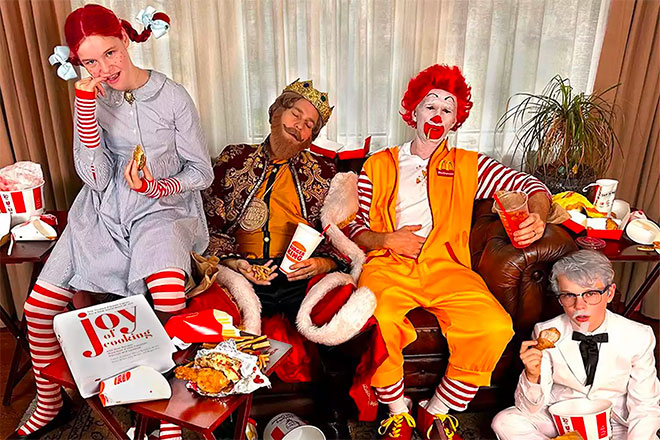 Actor Neil Patrick Harris and his family dress up for Halloween as Fast Food Mascots