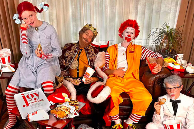 Actor Neil Patrick Harris and his family dress up for Halloween as Fast Food Mascots