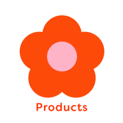 Red Flower illustration with the word 'Products'
