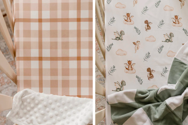 Two cots with Snuggly Jacks waterproof cot sheets on