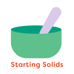 Illustration of a green bowl and purple spoon with the words 'Starting Solids'