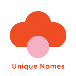 Illustration of orange and Pink flower head with words Unique Names