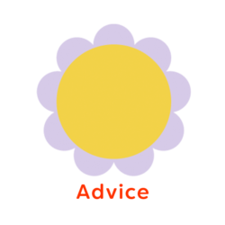 Illustration of yellow and lavender flower head with word Advice