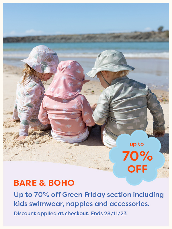 Three kids wearing Bare & Boho swimwear