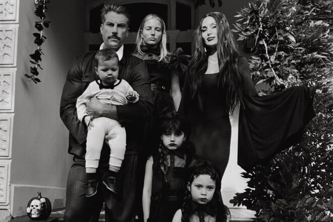Sam and Snezana Wood and their family dressed as the Addams Family for Halloween 2023