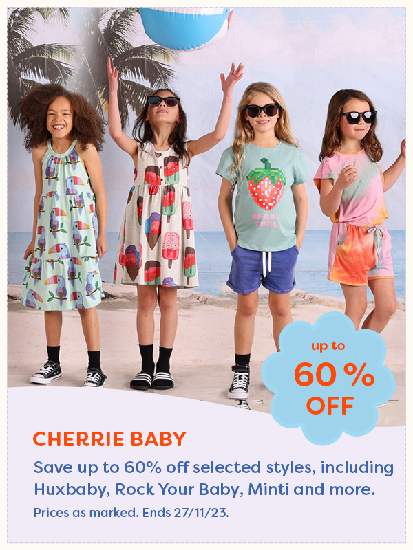 Found children standing in a line wearing apparel from Cherrie Baby