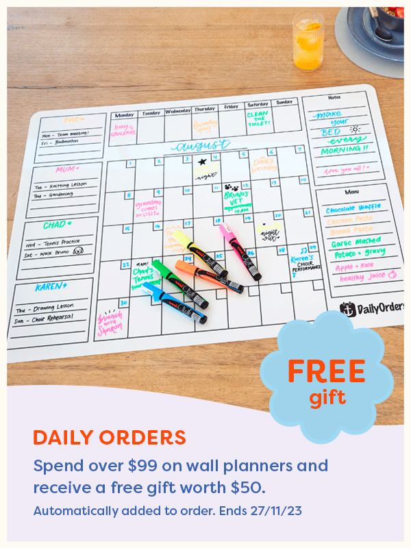 Large family planner with coloured pens