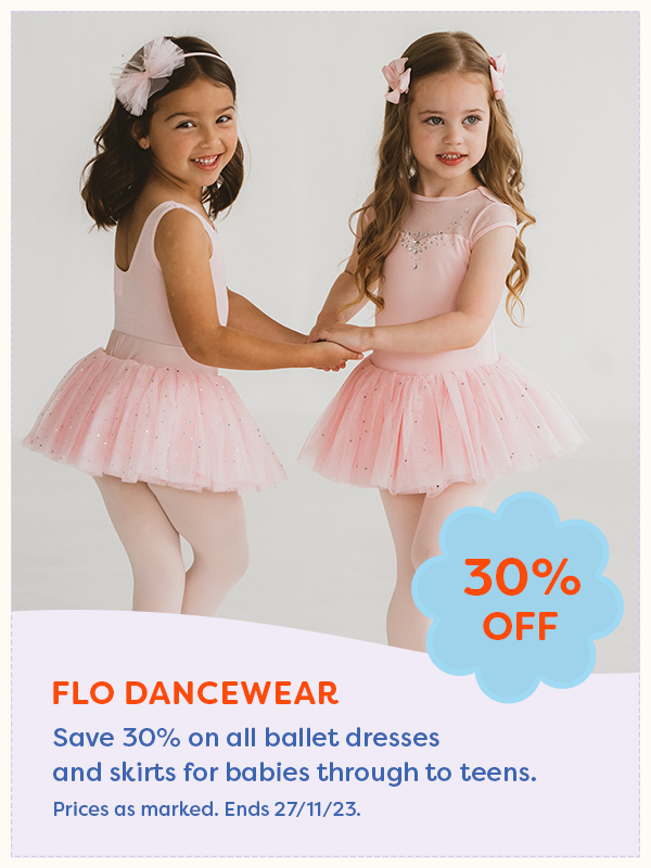 Two little girls wearing ballet clothing from Flo Dancewear