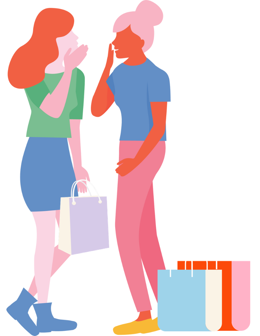 Illustration of Em and Jen holding shopping bags