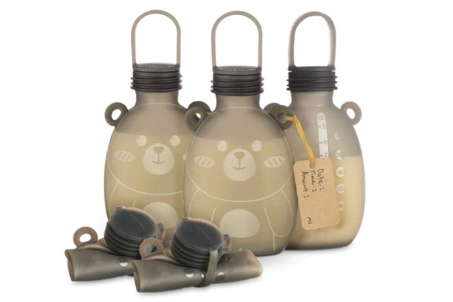 Three full Happi Bear storage bags from HaaKaa with breast milk