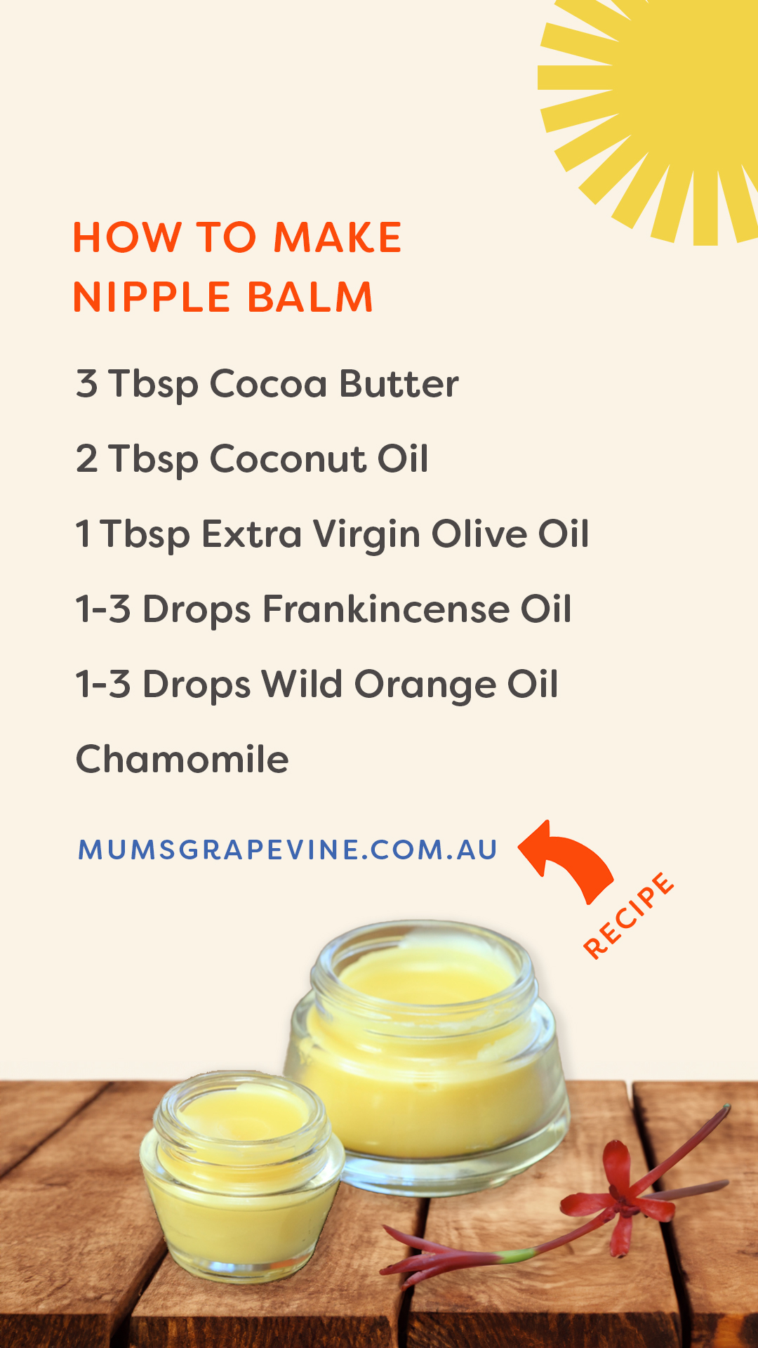 Ingredients listed to make homemade nipple balm