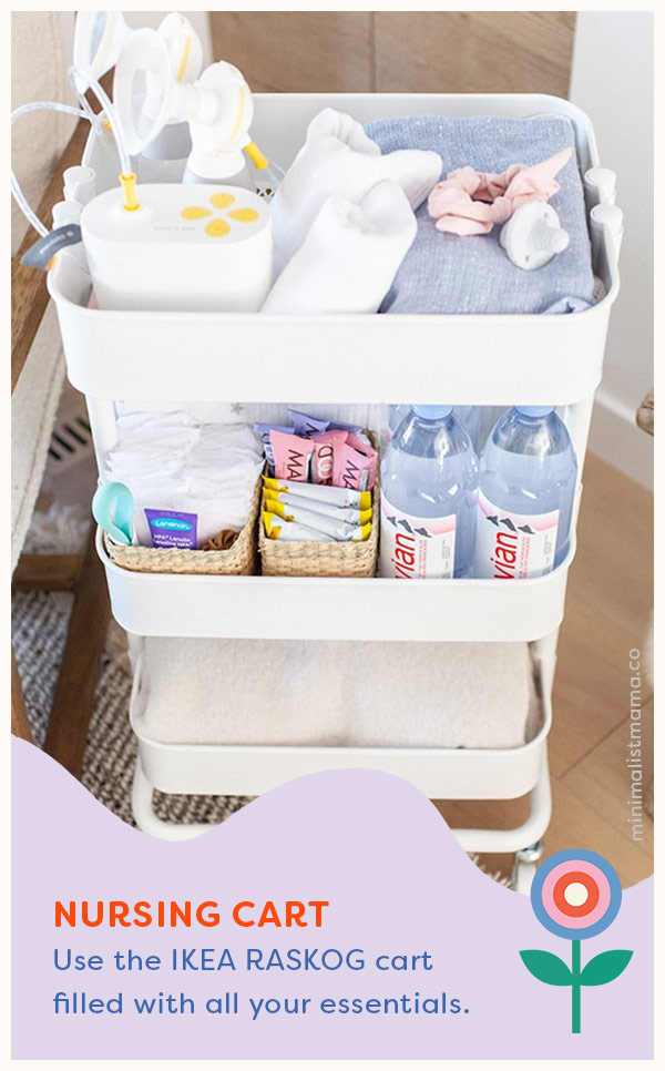 Ikea trolley filled with breastfeeding essentials