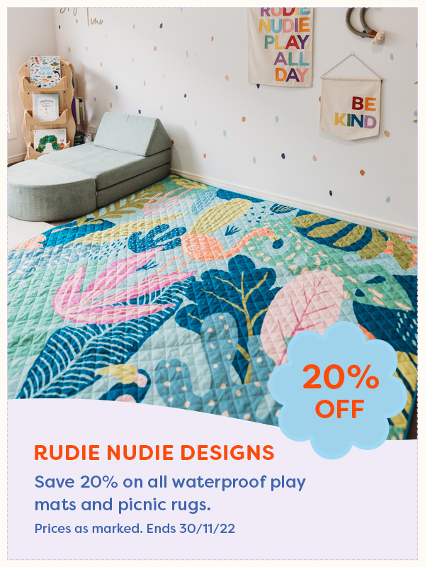 Large waterproof play mat from Rudie Nudie on the floor of a baby nursery