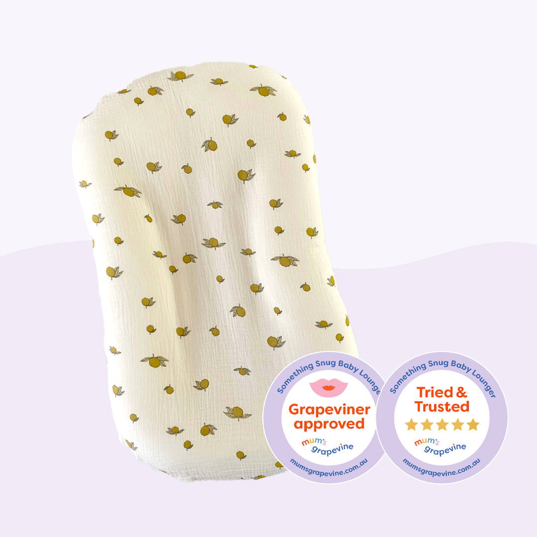 Something Snug lounger with lemon cover and 5 star review dinkus badge